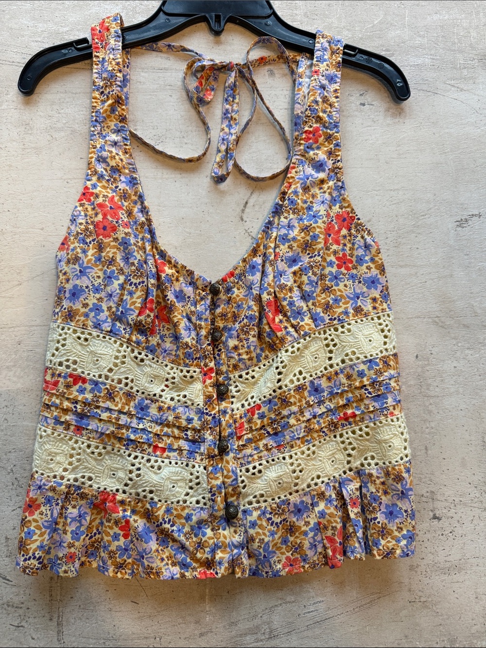 Free People Floral Crochet-Trim Tie-Back Camisole - Yellow, Purple, Red